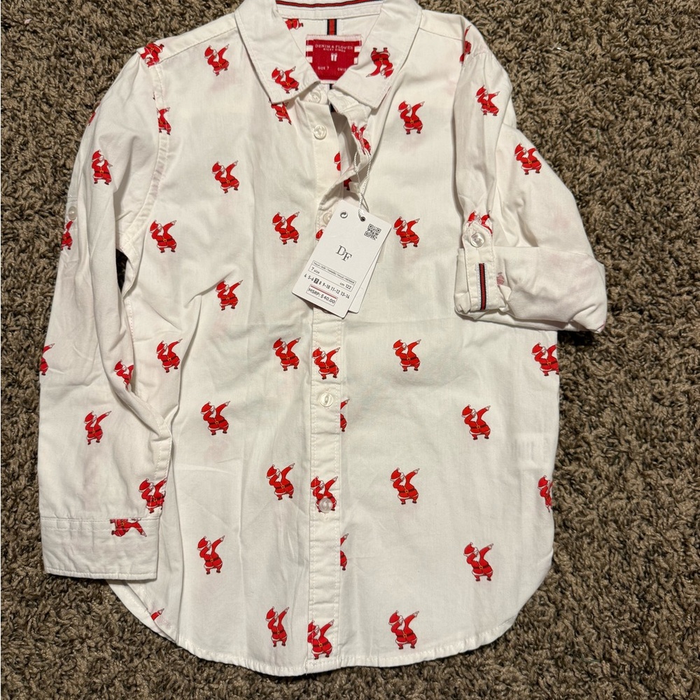 White Shirt with Red Dabbing Santa Pattern
